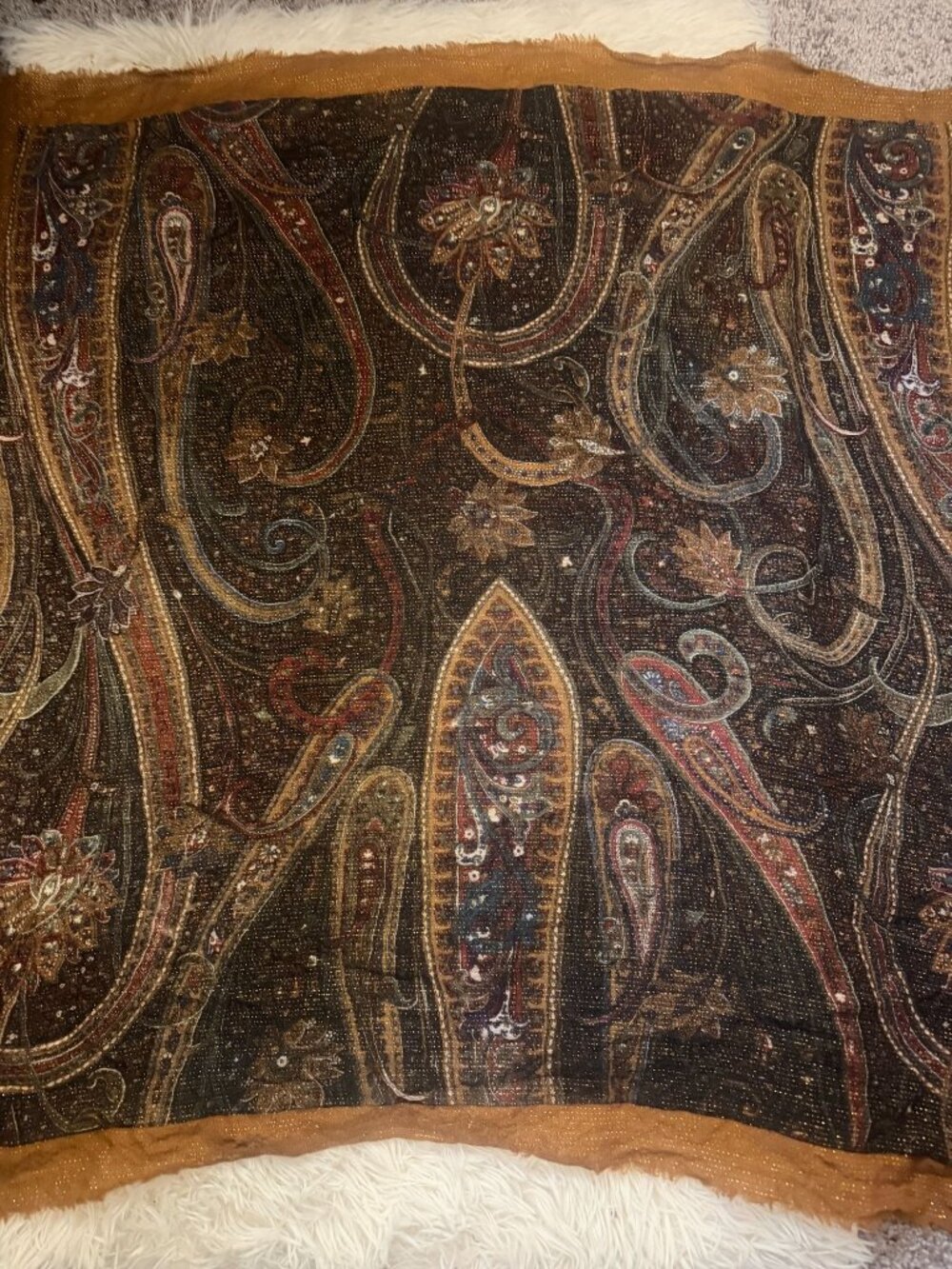 Vintage Specialty House Wool Blend Scarf Brown Paisley Gold Japan